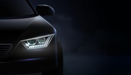 Realistic Car Headlights Ad Composition
